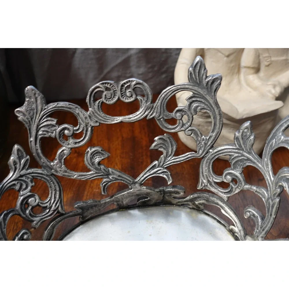 vintage pewter oval Victorian basket‎ ornate decor metal freestanding
